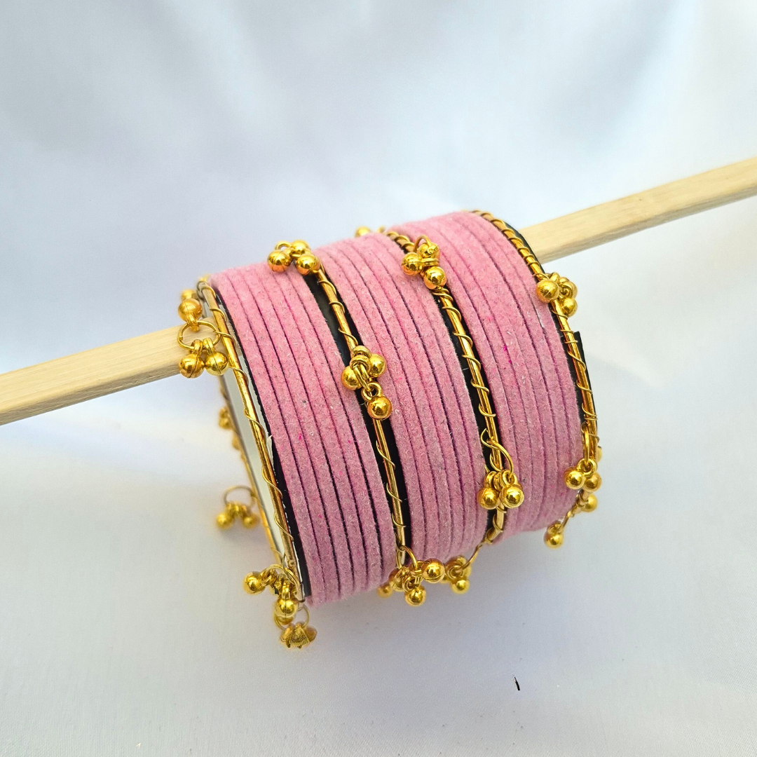 Baby Pink Golden Viral Kashmiri Bangles