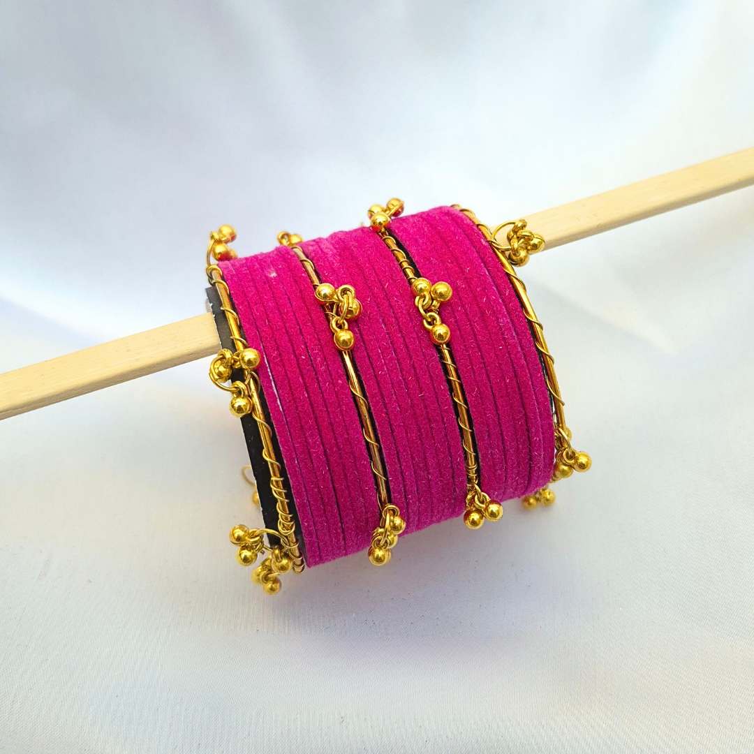 Dark Pink Dotted Golden Viral Kashmiri Bangles