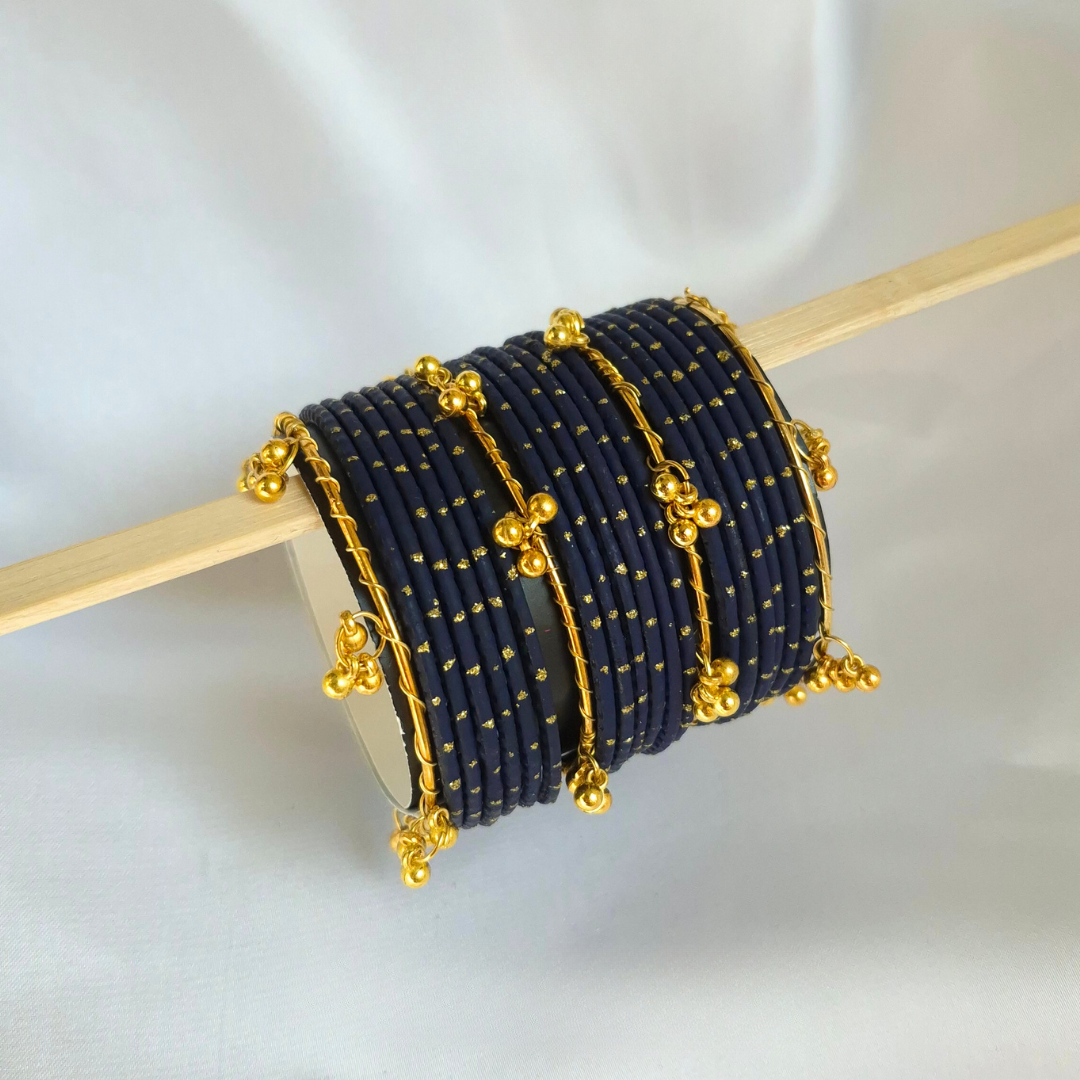 Dark Royal Blue Dotted Golden Viral Kashmiri Bangles