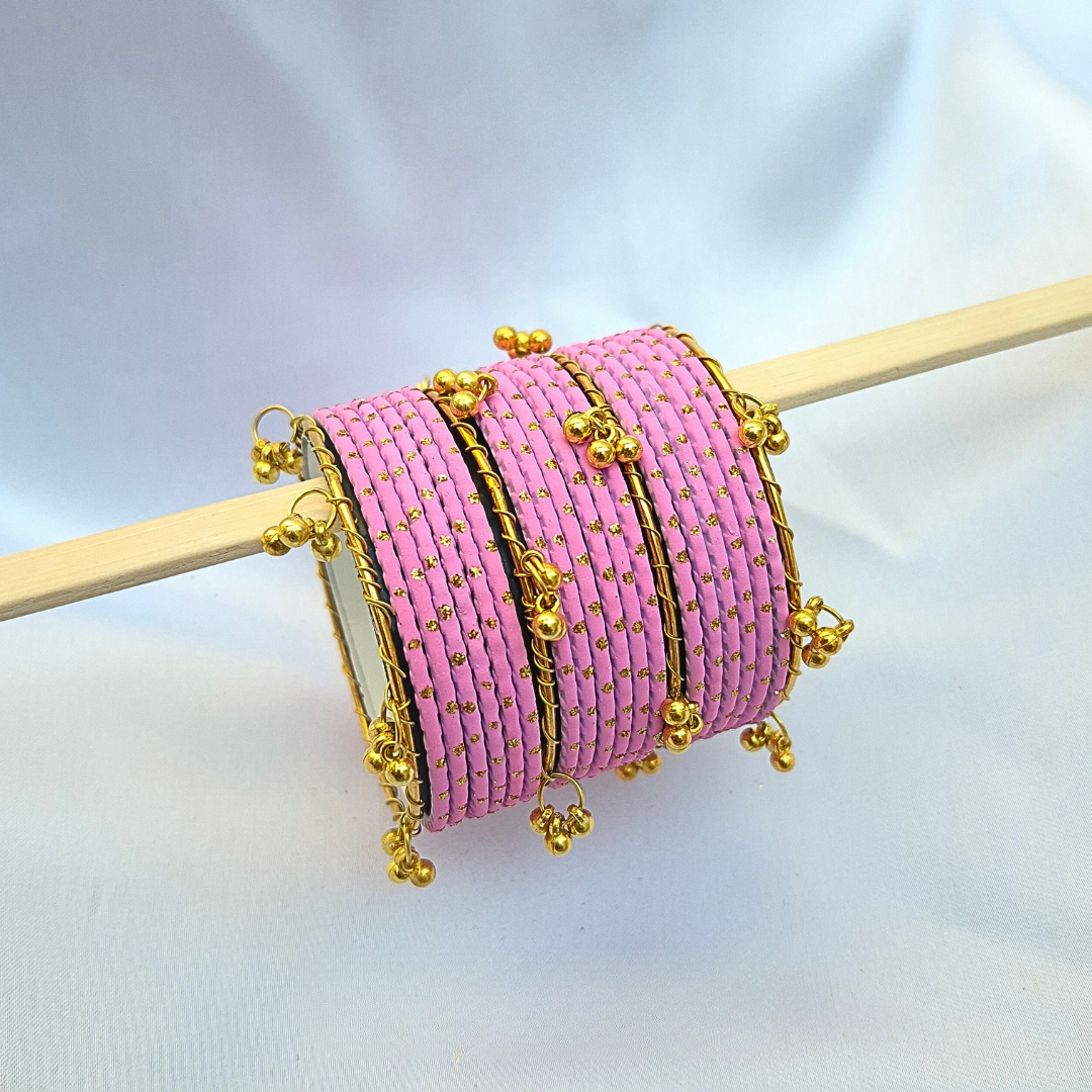 Pink Dotted Golden Viral Kashmiri Bangles