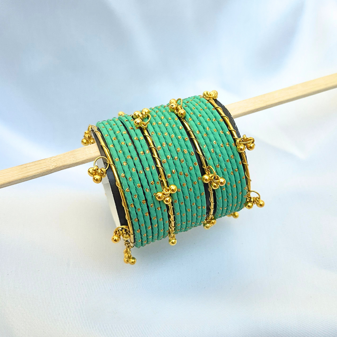 Green Dotted Golden Viral Kashmiri Bangles